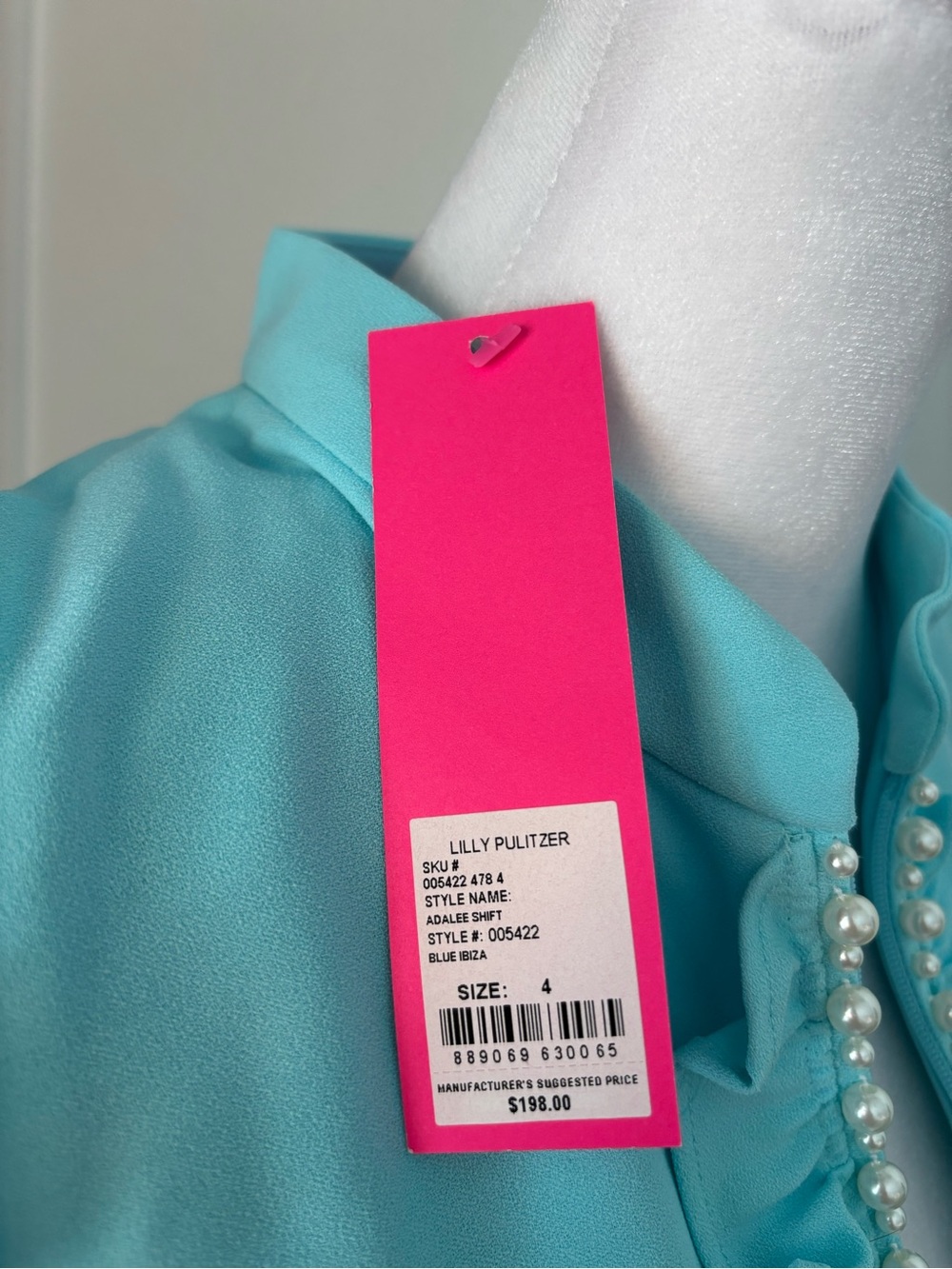 Lilly Pulitzer Adalee Shift Aqua Ruffled Pearl-Trim Shift Dress size 4 NWT - Picture 7 of 9